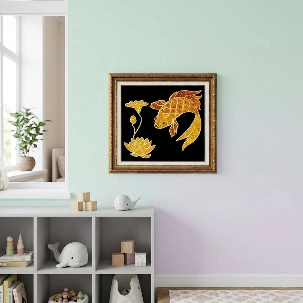 Natural Baltic Amber Fish Wall Art | Handmade Framed Panel
