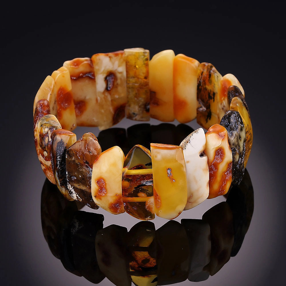 Natural Baltic Amber Bracelet – Textured Multicolor Plates