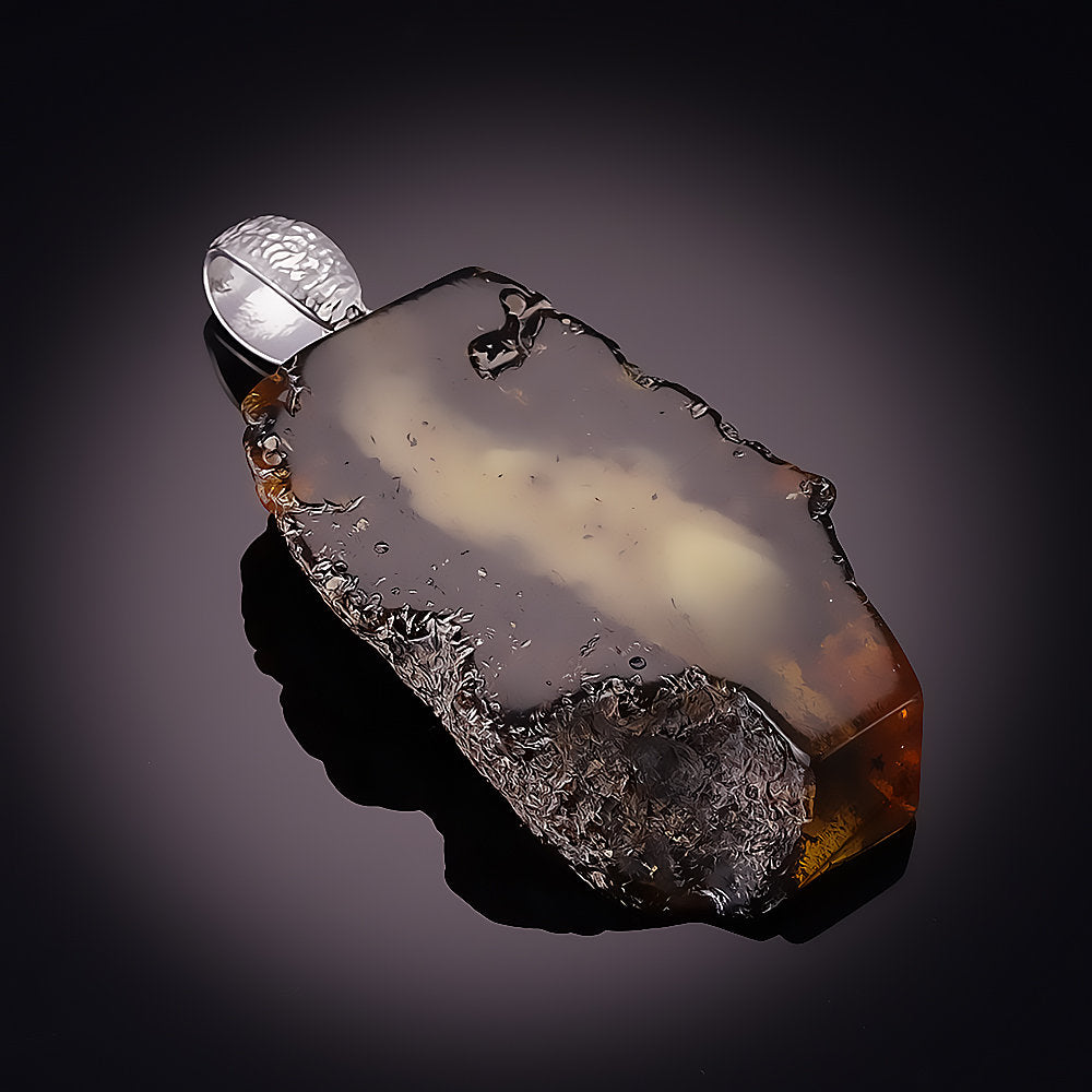 One-of-a-Kind Natural Baltic Amber Slice Pendant in Sterling Silver
