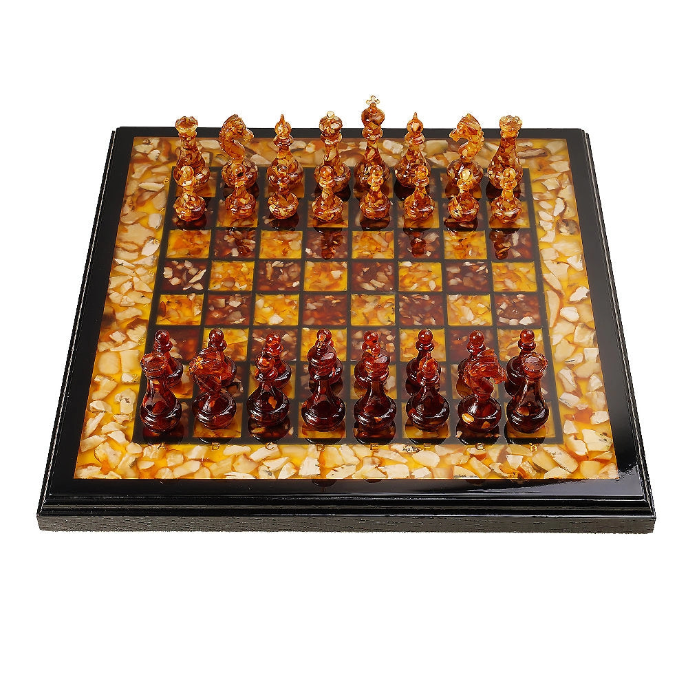 Natural Amber Inlay & Wood Chess Set – Honey and Cognac