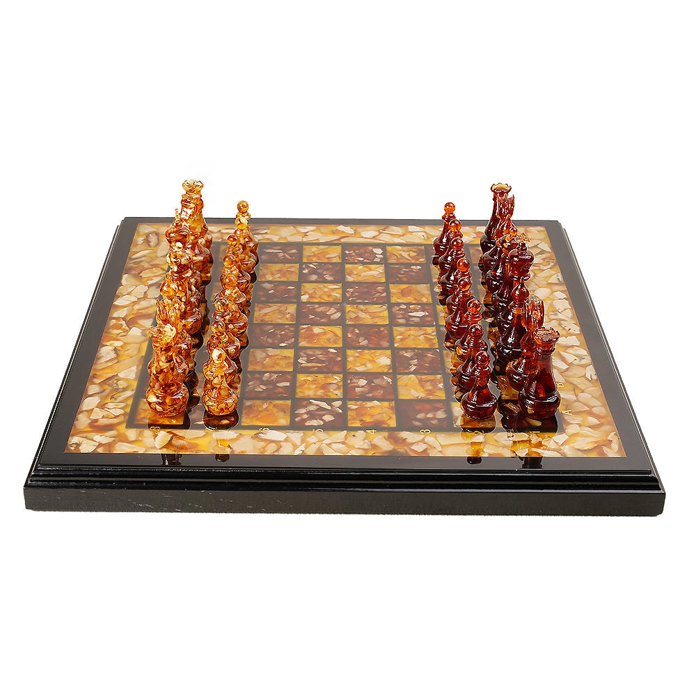 Natural Amber Inlay & Wood Chess Set – Honey and Cognac