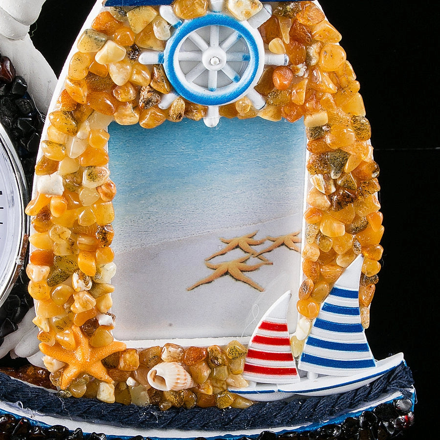Baltic Amber Nautical Desk Clock & Sailboat Photo Frame