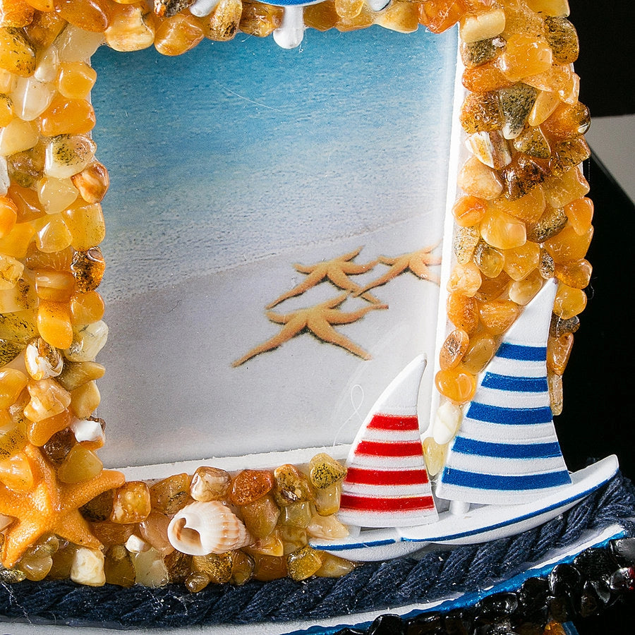 Baltic Amber Nautical Desk Clock & Sailboat Photo Frame