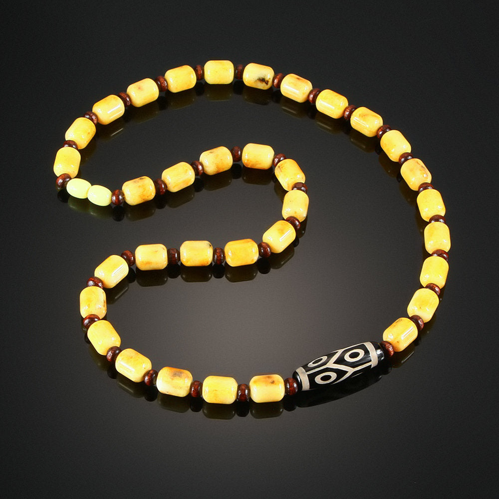 Men’s Natural Baltic Amber Necklace with Six-Eye Dzi-Style Bead