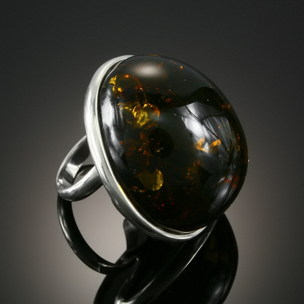 Natural Baltic Amber Statement Ring in 925 Sterling Silver – 14.10g