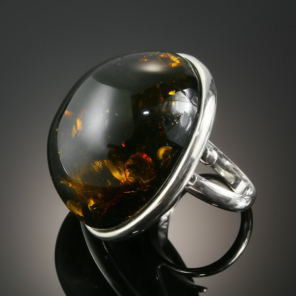 Natural Baltic Amber Statement Ring in 925 Sterling Silver – 14.10g