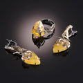 Floral Baltic Amber Earrings & Adjustable Ring Set – Gold-Plated Sterling Silver