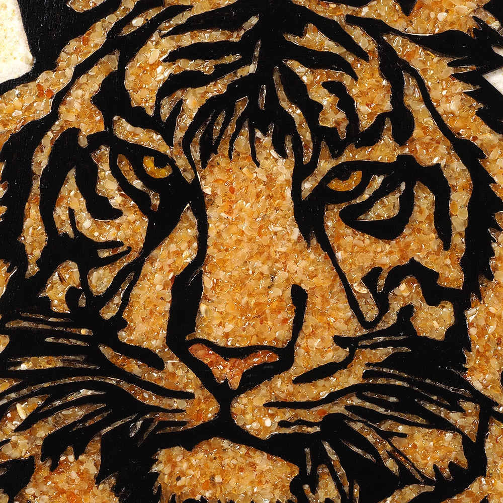 Natural Baltic Amber Tiger Wall Art | Framed Wildlife Portrait