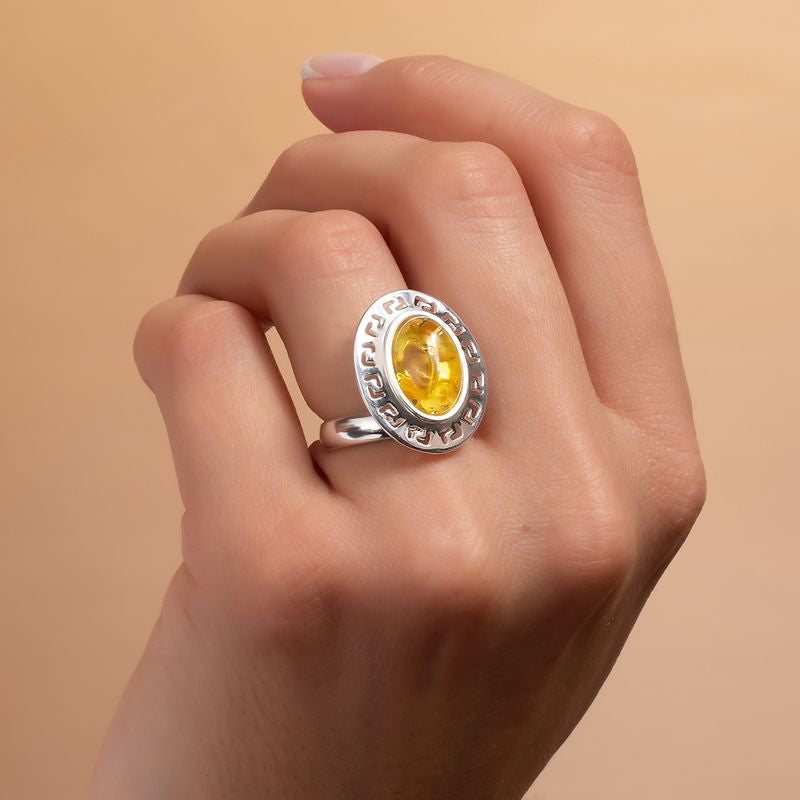 Adjustable Baltic Amber & Sterling Silver Ring – 4 Color Options