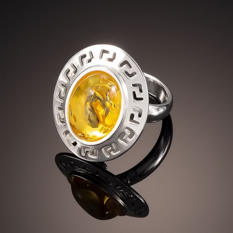 Adjustable Baltic Amber & Sterling Silver Ring – 4 Color Options