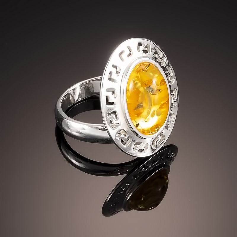 Adjustable Baltic Amber & Sterling Silver Ring – 4 Color Options