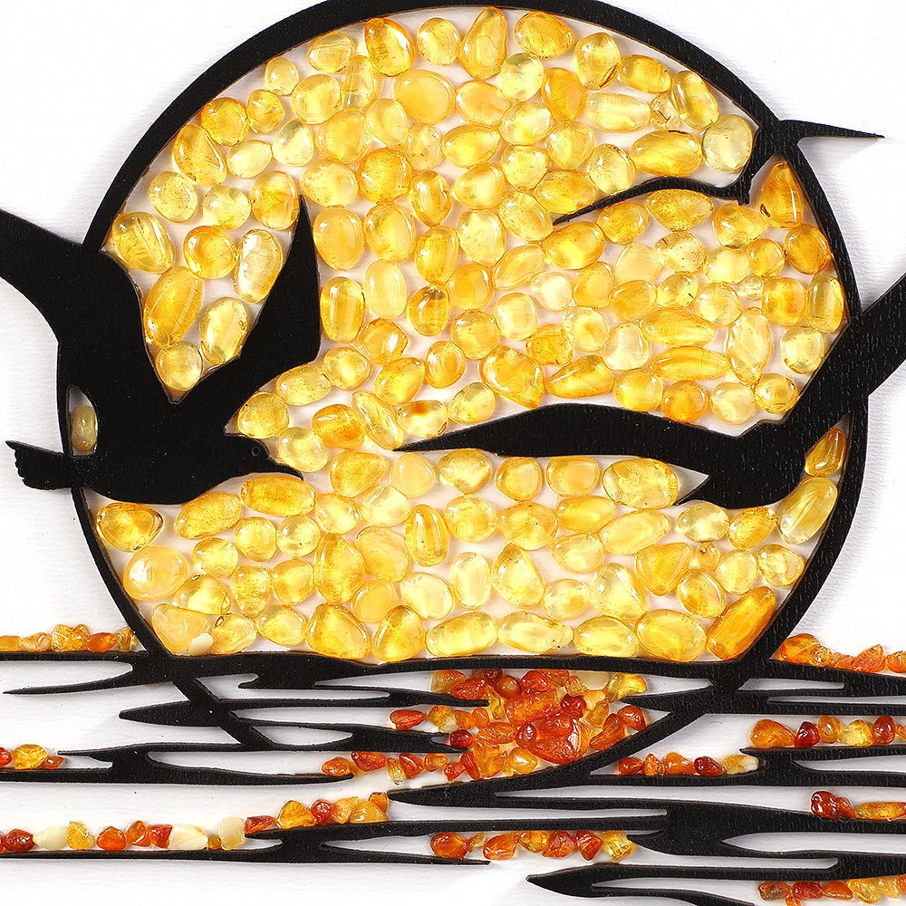 Handmade Baltic Amber Sun Wall Art | Small Decorative Panel