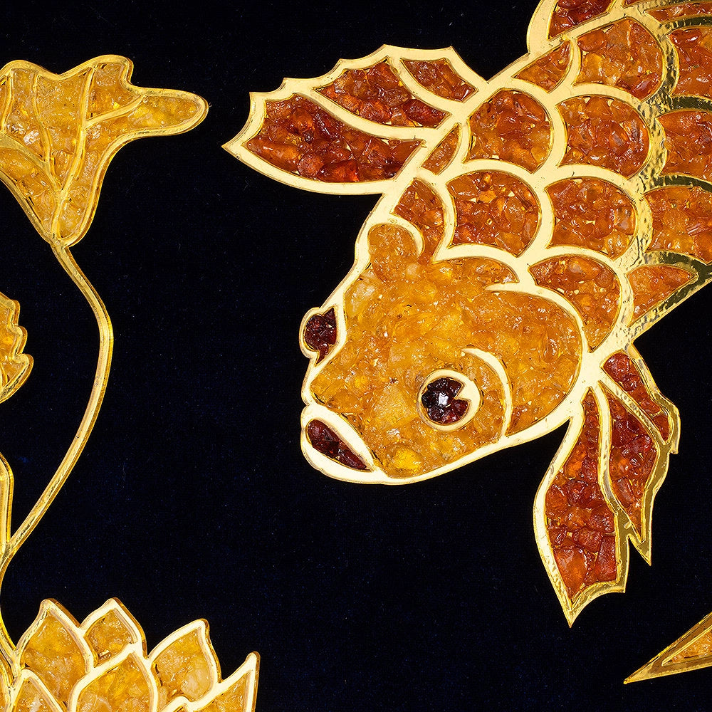 Natural Baltic Amber Fish Wall Art | Handmade Framed Panel
