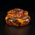 Natural Baltic Amber Jewelry Box with Rose Lid | Round Decorative Keepsake Box