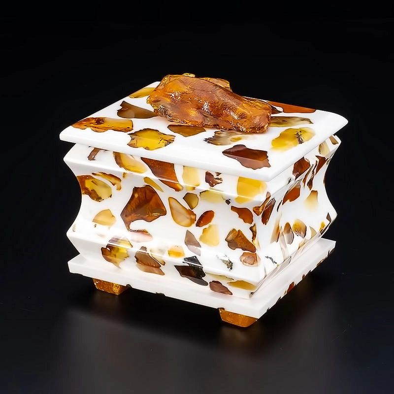 White Jewelry Box with Natural Baltic Amber | Decorative Keepsake Box