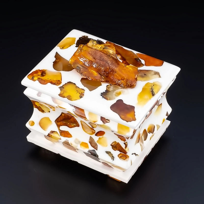 White Jewelry Box with Natural Baltic Amber | Decorative Keepsake Box