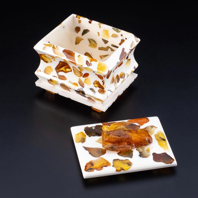 White Jewelry Box with Natural Baltic Amber | Decorative Keepsake Box