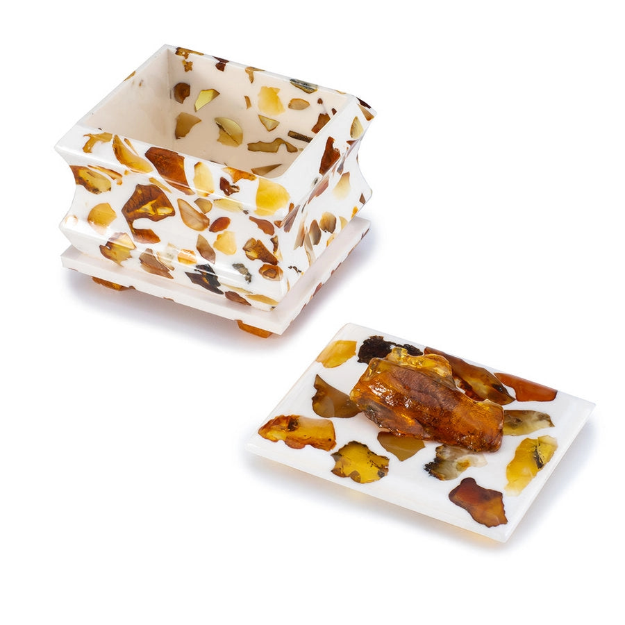 White Jewelry Box with Natural Baltic Amber | Decorative Keepsake Box