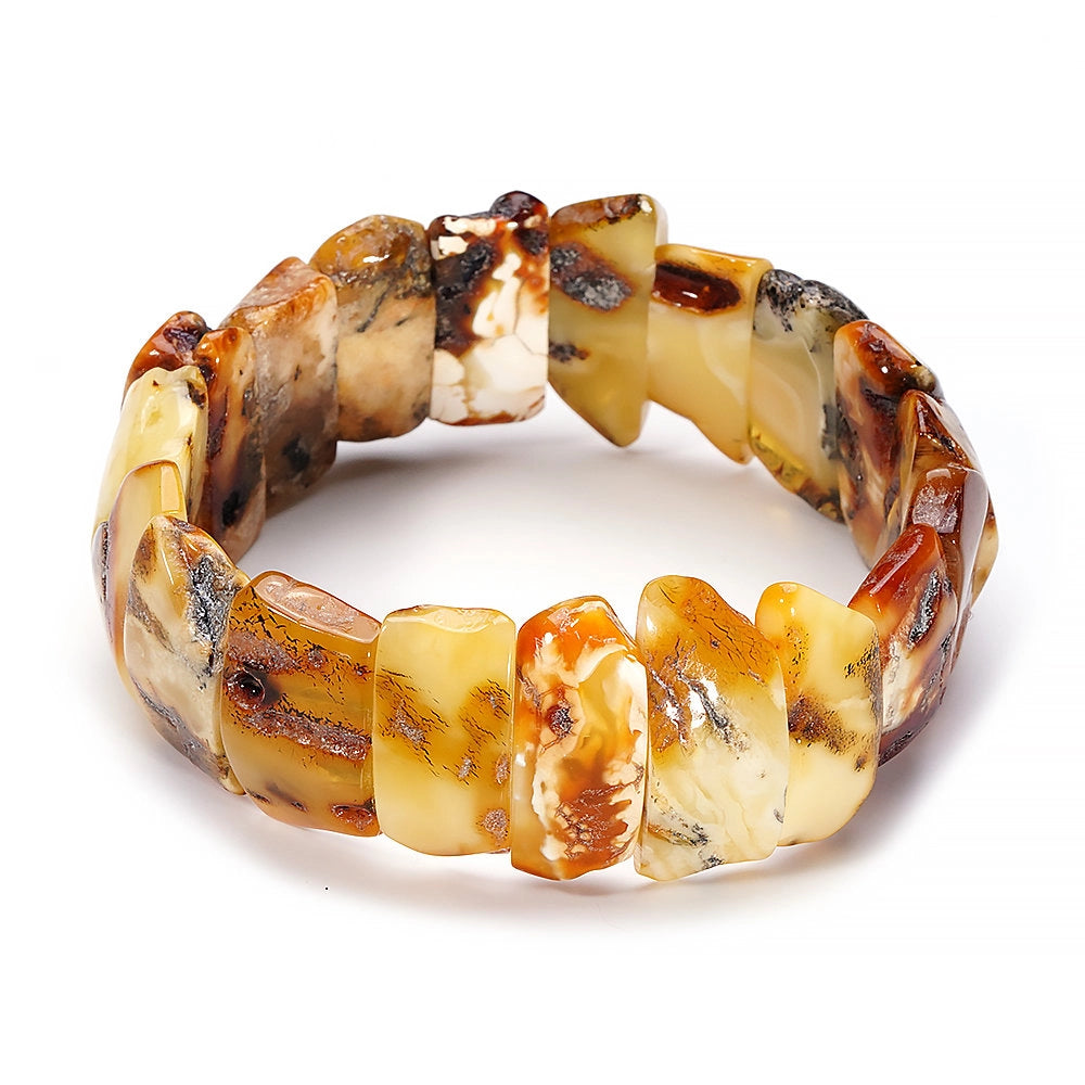 Natural Baltic Amber Bracelet – Textured Multicolor Plates