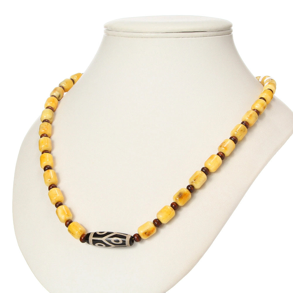 Men’s Natural Baltic Amber Necklace with Six-Eye Dzi-Style Bead