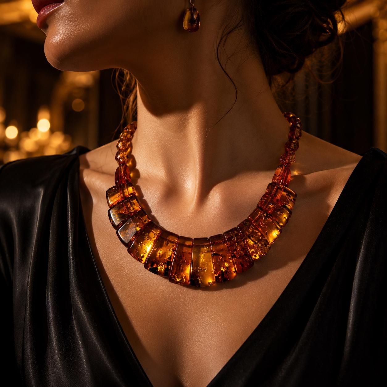 Luxury Baltic Amber Statement Necklace – Genuine Cognac Amber Jewelry – Elegant Old Money Style Necklace – Handmade Amber Gift – 17.7 Inch