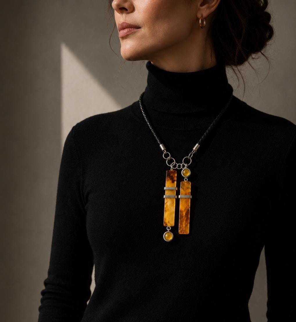Genuine Baltic Amber Necklace Modern Geometric Pendant Honey Amber Jewelry 19.7 Inch