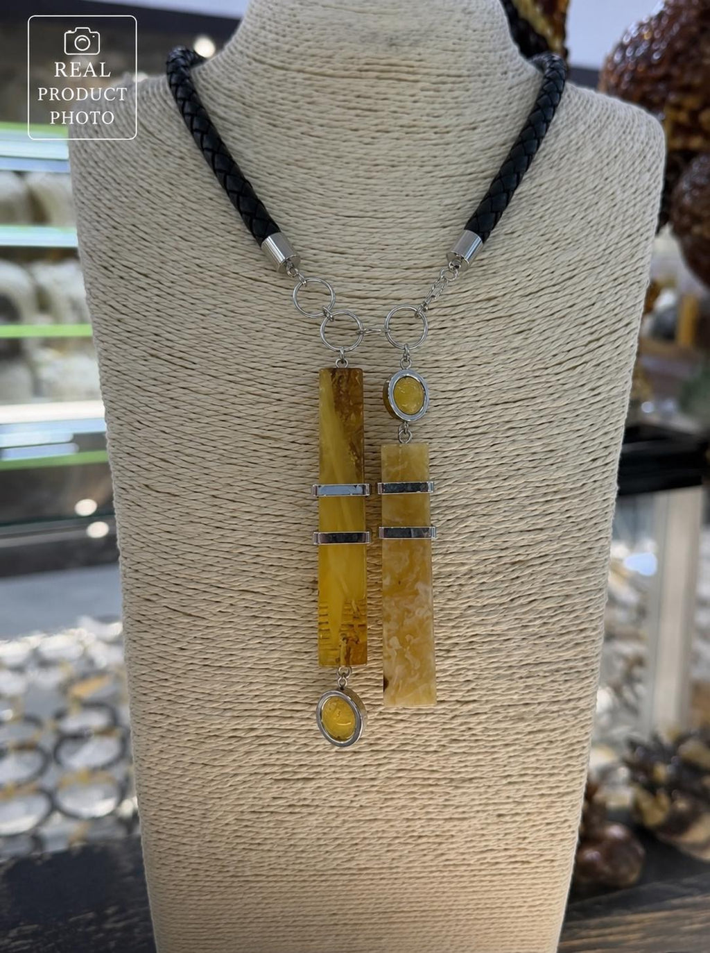 Genuine Baltic Amber Necklace Modern Geometric Pendant Honey Amber Jewelry 19.7 Inch