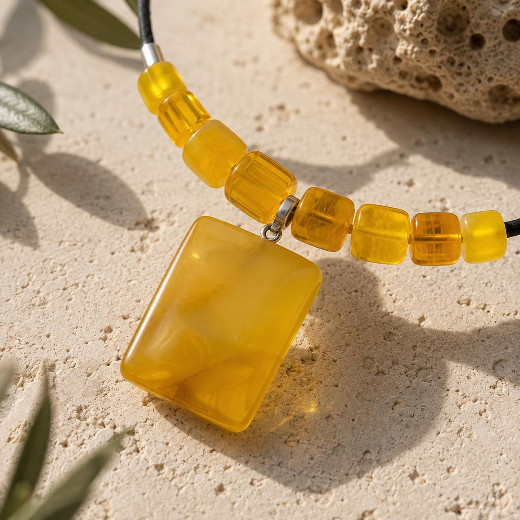 Natural Baltic Amber Necklace for Women – Genuine Honey Amber Pendant Necklace – Minimalist Baltic Amber Jewelry – 15.7 Inch