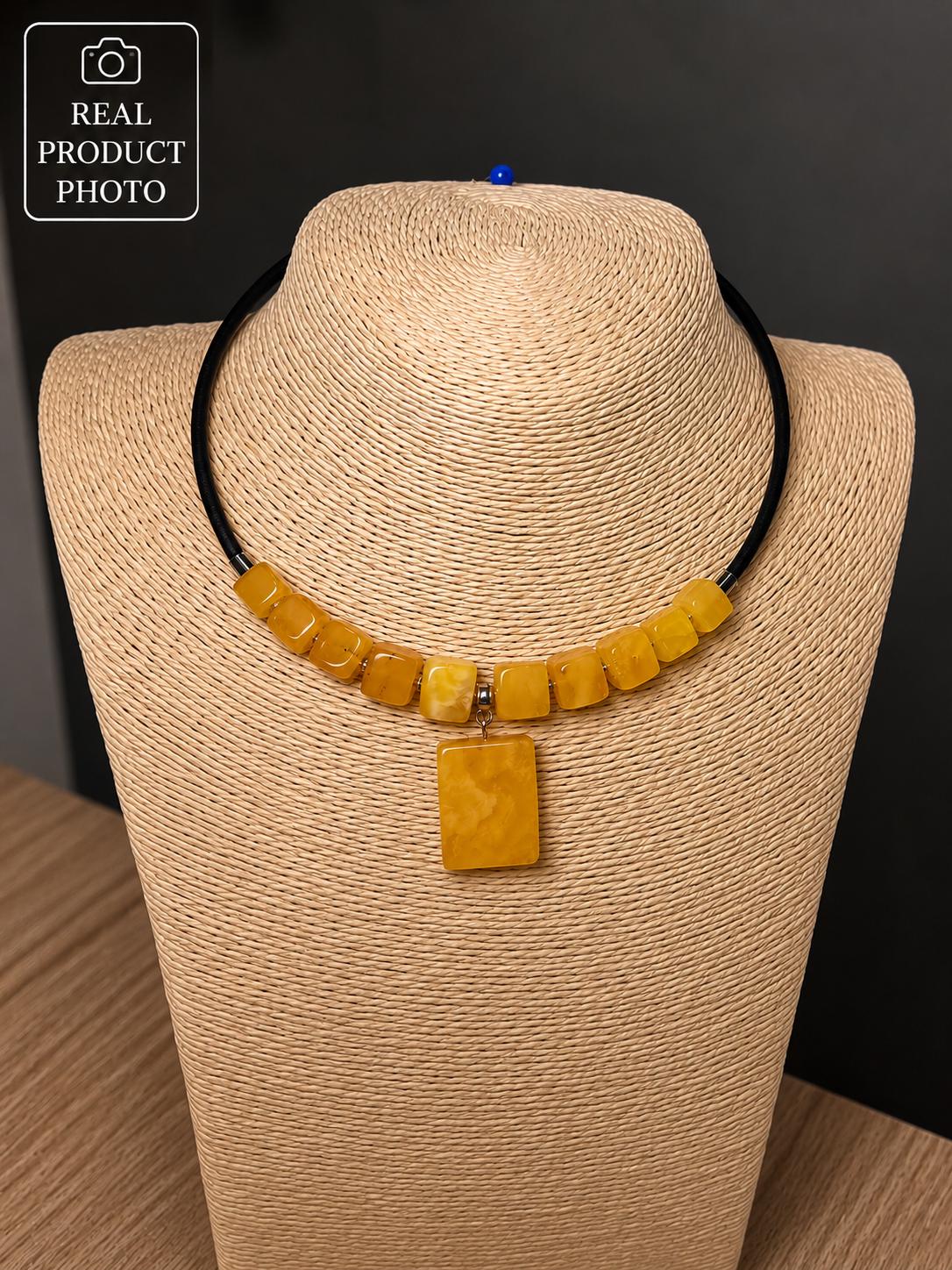 Natural Baltic Amber Necklace for Women – Genuine Honey Amber Pendant Necklace – Minimalist Baltic Amber Jewelry – 15.7 Inch