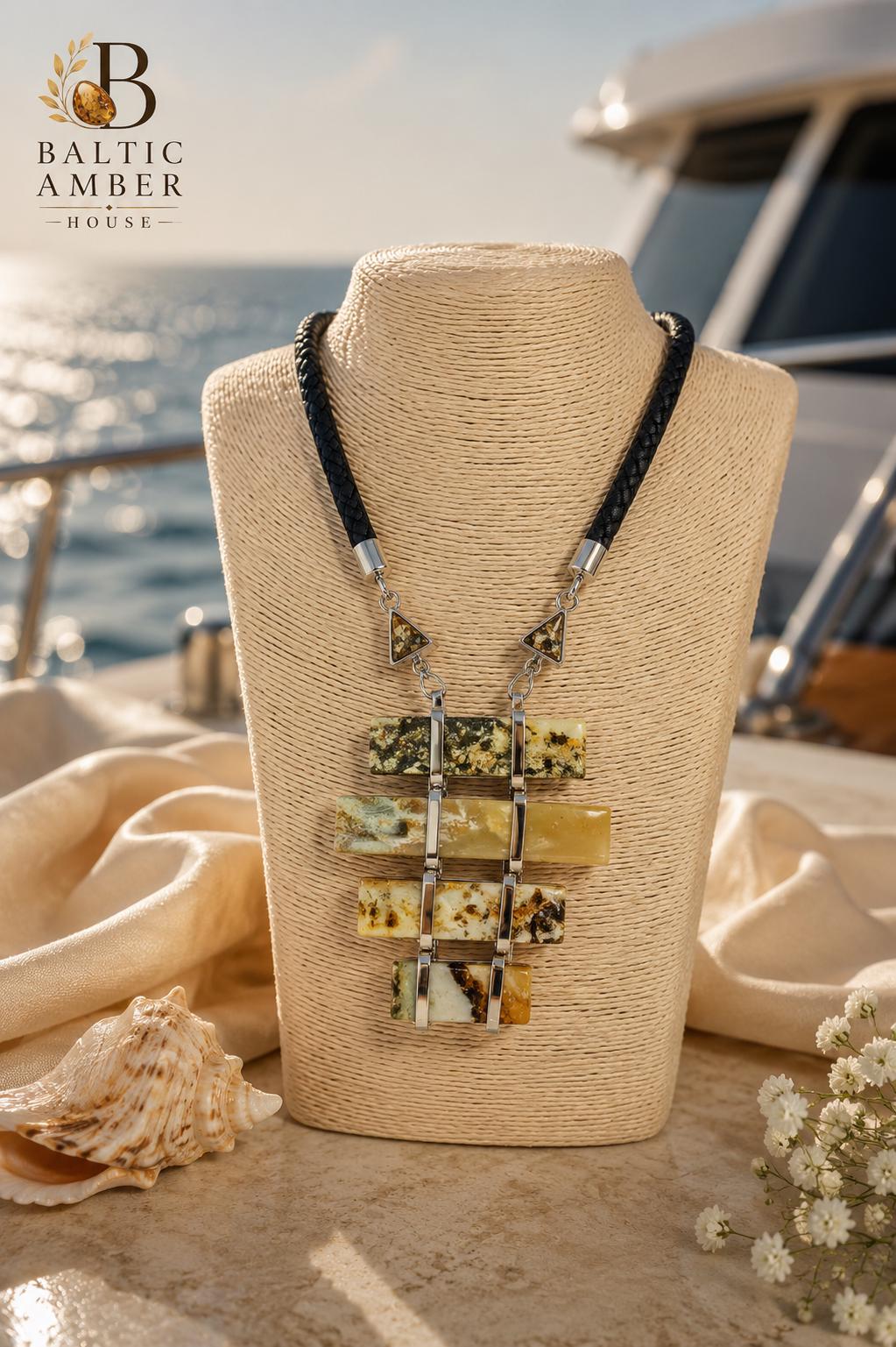Baltic Amber Pendant Necklace – Wearable Art Jewelry – Statement Amber Necklace – Genuine Baltic Amber Collector Piece – 19.7 Inch
