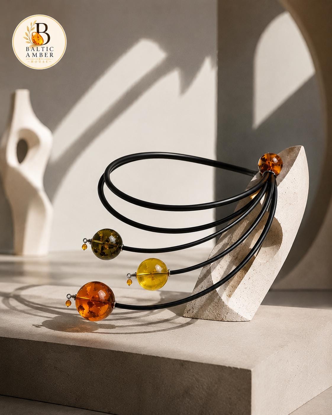 Designer Baltic Amber Beaded Necklace 15.7 Inches, Modern Statement Jewelry, Contemporary Amber Gift for Women