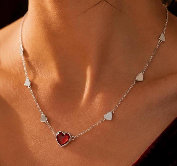 Heart Baltic Amber Necklace 13.8–15.7", 925 Sterling Silver, Genuine Baltic Amber Jewelry, Romantic Gift for Her