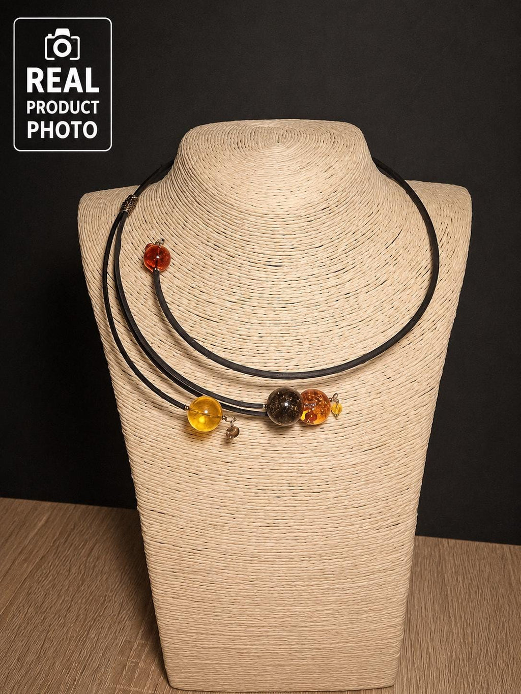 Designer Baltic Amber Beaded Necklace 15.7 Inches, Modern Statement Jewelry, Contemporary Amber Gift for Women