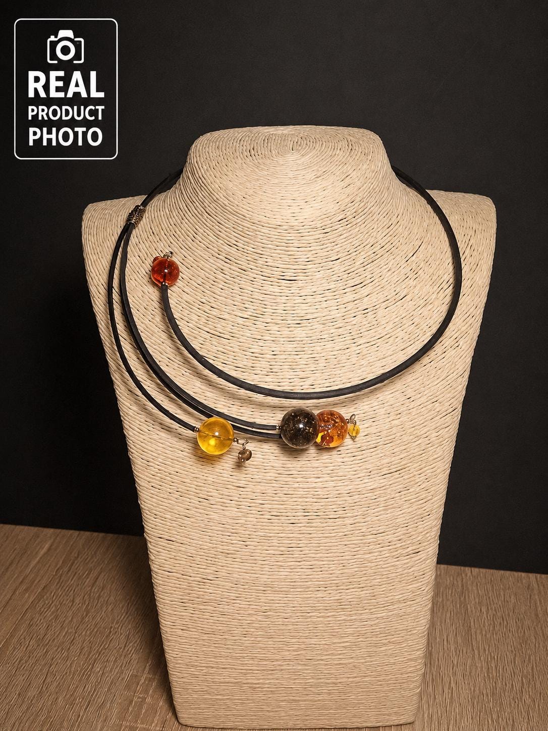 Designer Baltic Amber Beaded Necklace 15.7 Inches, Modern Statement Jewelry, Contemporary Amber Gift for Women