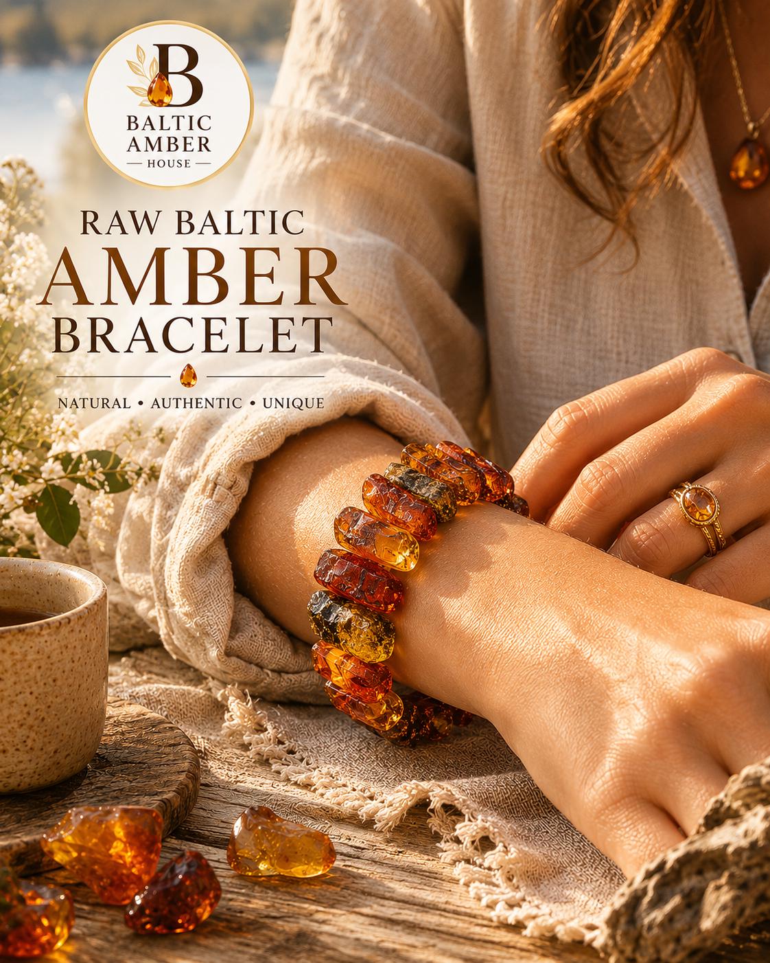 Raw Baltic Amber Bracelet 7.5 Inch, Chunky Amber Statement Jewelry, Genuine Baltic Amber Bracelet, Natural Amber Gift for Her