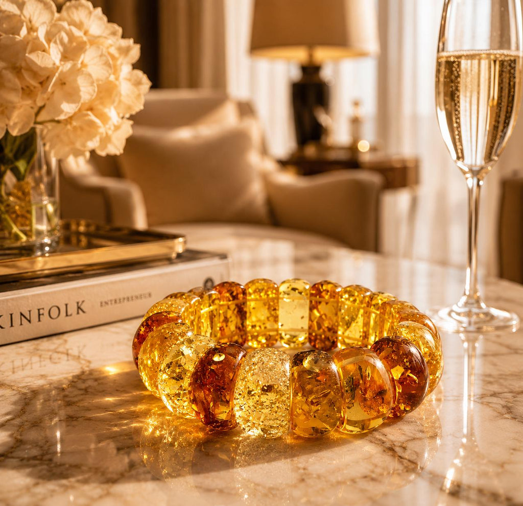 Genuine Baltic Amber Bracelet 6.7 Inches | Honey Cognac Lemon Amber | Natural Amber Jewelry