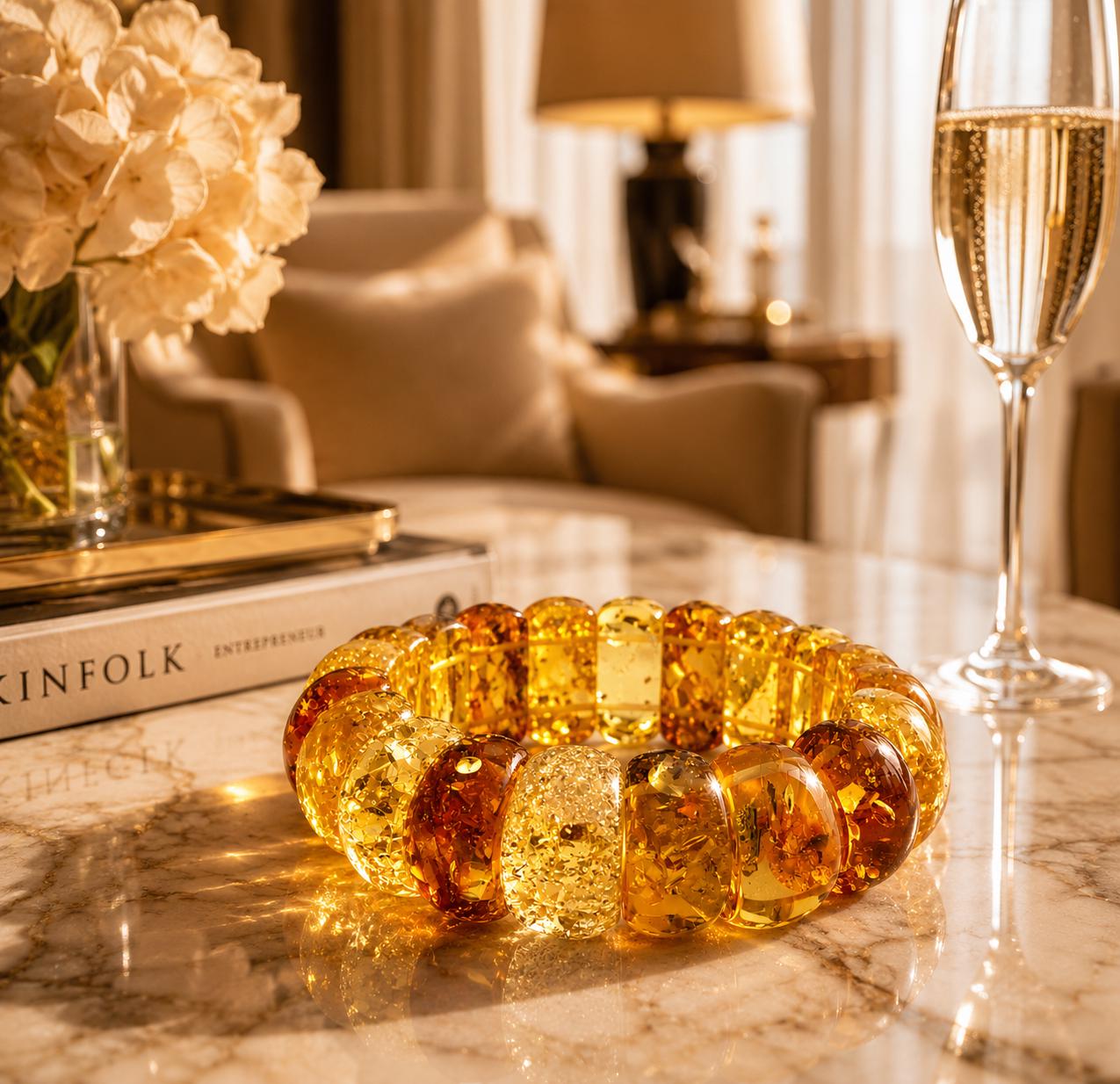 Genuine Baltic Amber Bracelet 6.7 Inches | Honey Cognac Lemon Amber | Natural Amber Jewelry