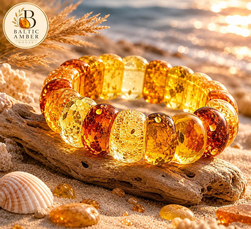 Genuine Baltic Amber Bracelet 6.7 Inches | Honey Cognac Lemon Amber | Natural Amber Jewelry
