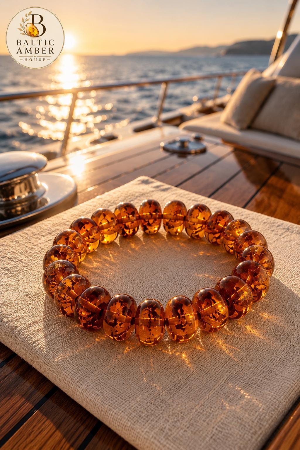 Natural Baltic Amber Bracelet 6.3 Inches | Honey Cognac Amber | Luxury Statement Piece