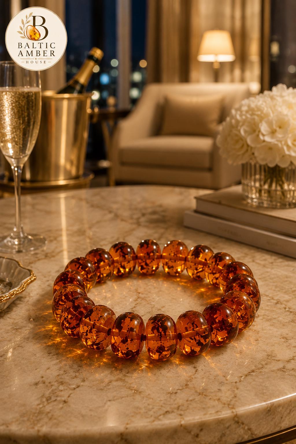 Natural Baltic Amber Bracelet 6.3 Inches | Honey Cognac Amber | Luxury Statement Piece