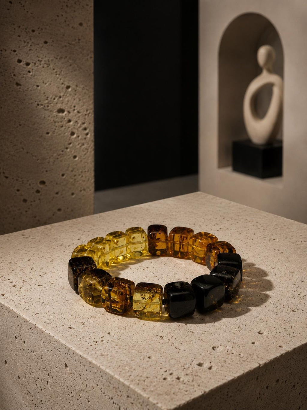 Genuine Baltic Amber Bracelet 7.1 Inches | Cube Bead Amber Bracelet | Lemon Honey Cognac & Dark Amber