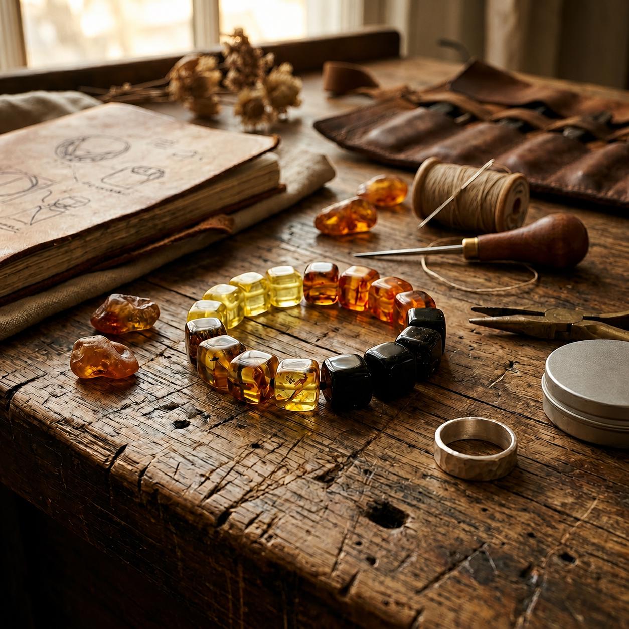 Genuine Baltic Amber Bracelet 7.1 Inches | Cube Bead Amber Bracelet | Lemon Honey Cognac & Dark Amber