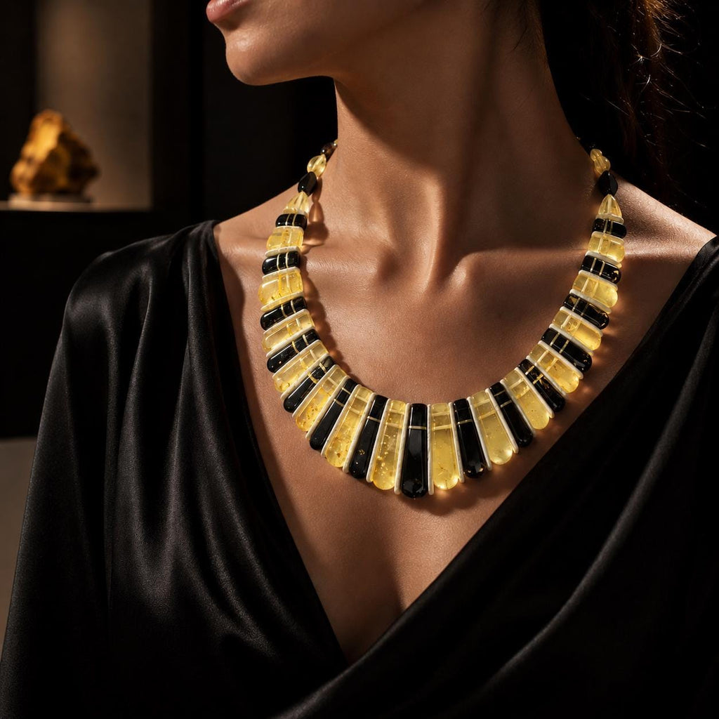 Luxury Baltic Amber Necklace – Lemon Amber Statement Jewelry – Genuine Baltic Amber Necklace – Museum Style Designer Necklace – 17.7 Inches