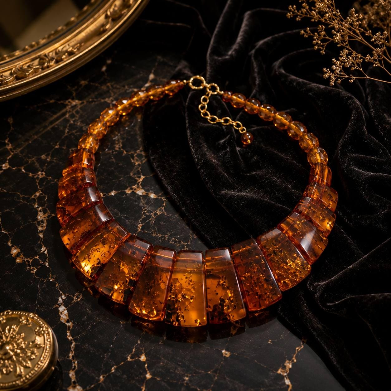 Luxury Baltic Amber Statement Necklace – Genuine Cognac Amber Jewelry – Elegant Old Money Style Necklace – Handmade Amber Gift – 17.7 Inch