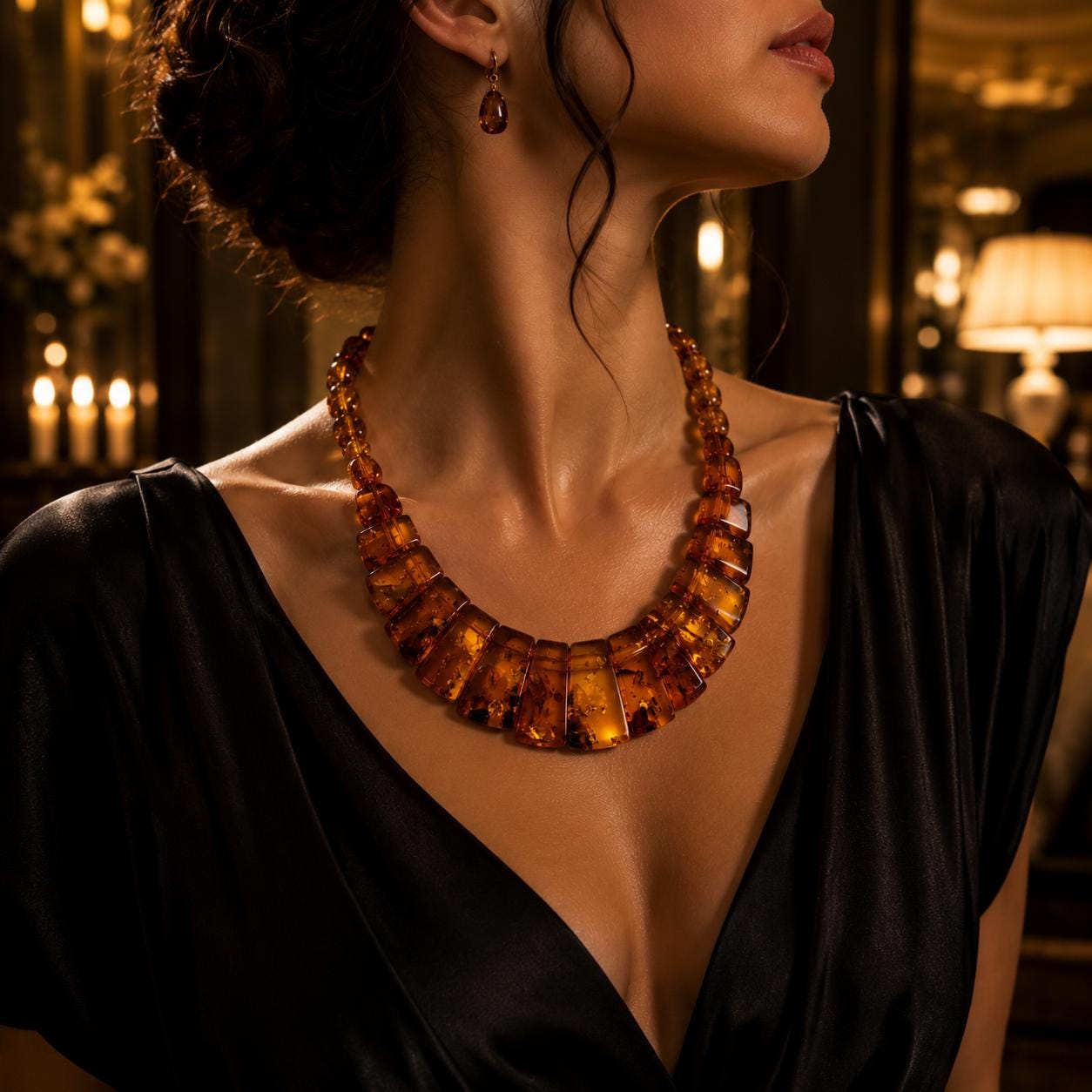 Luxury Baltic Amber Statement Necklace – Genuine Cognac Amber Jewelry – Elegant Old Money Style Necklace – Handmade Amber Gift – 17.7 Inch