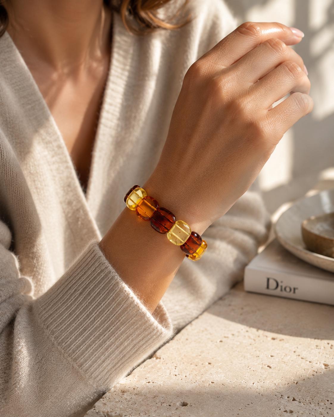 Genuine Baltic Amber Bracelet 7.5 Inches | Honey Cognac Lemon Amber Bracelet | Natural Baltic Amber Jewelry | Handmade Amber Gift for Her