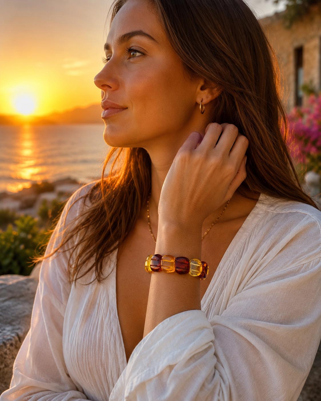 Genuine Baltic Amber Bracelet 7.5 Inches | Honey Cognac Lemon Amber Bracelet | Natural Baltic Amber Jewelry | Handmade Amber Gift for Her