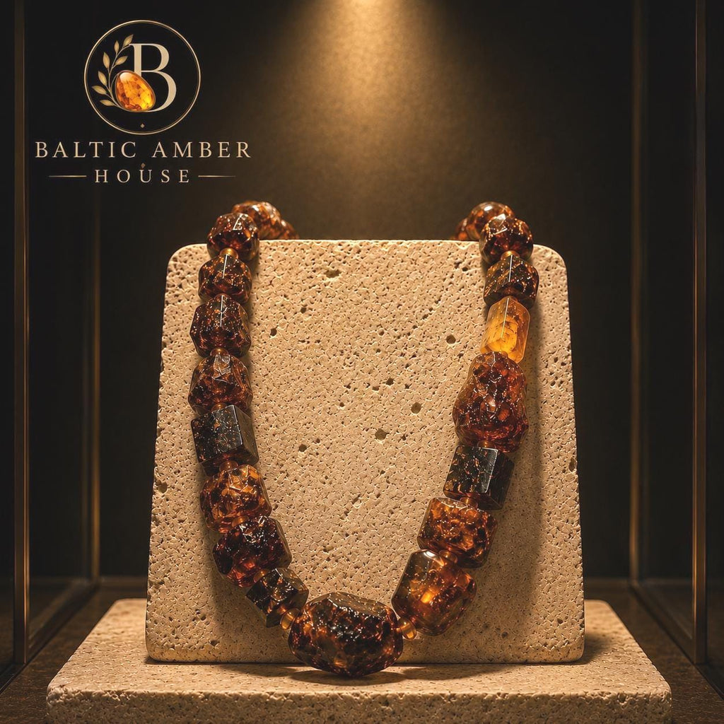 Genuine Baltic Amber Statement Necklace 21.3 Inches | Designer Chunky Amber Beaded Necklace | Collector Jewelry | One of a Kind Gift