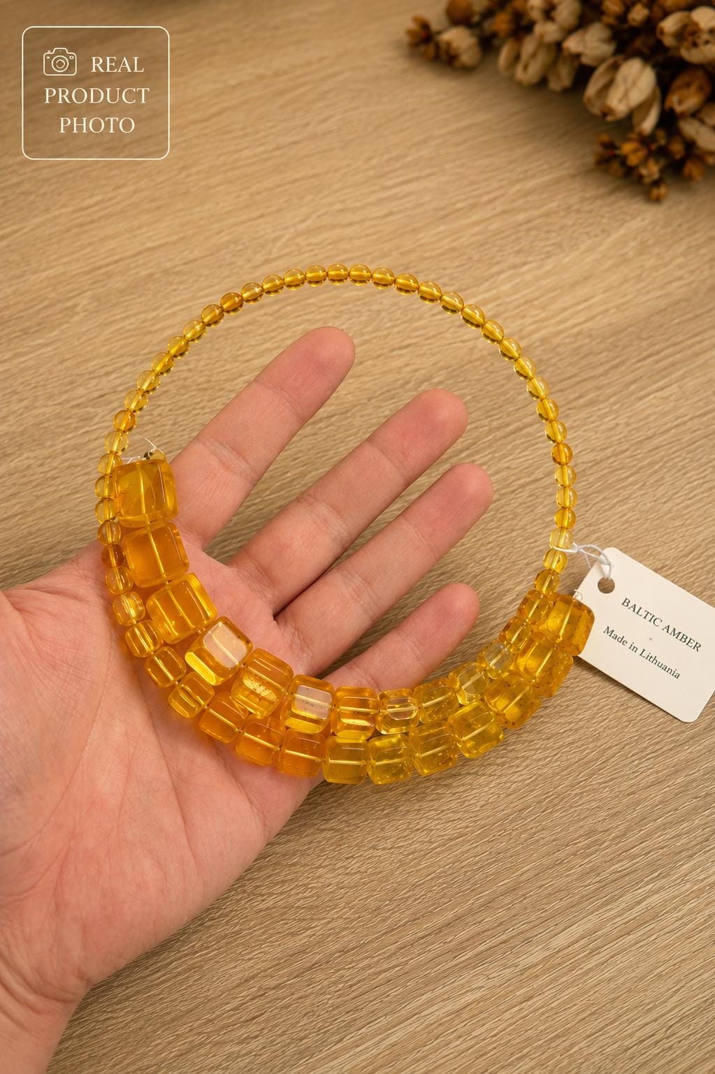 Natural Baltic Amber Necklace for Women – Genuine Honey Amber Choker Necklace – Golden Amber Beads – Minimalist Jewelry Gift – 15.7 Inch