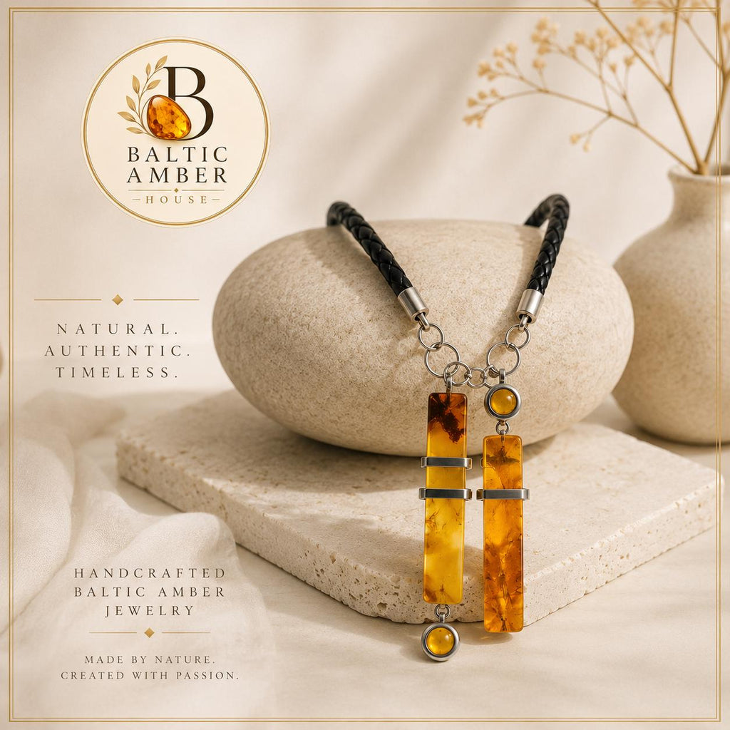 Genuine Baltic Amber Necklace Modern Geometric Pendant Honey Amber Jewelry 19.7 Inch